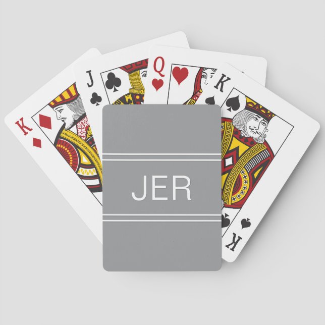 Jeu De Cartes Monogramme personnalisé moderne tendance gris (dos)