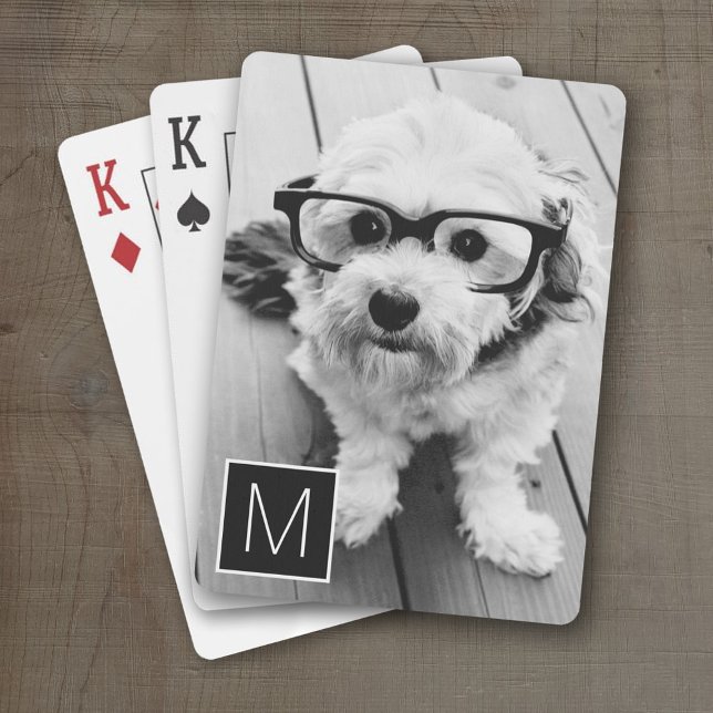 Jeu De Cartes Monogramme personnalisé noir et blanc 1 photo Coll (Personalized Playing Cards)