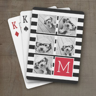 Jeu De Cartes Monogramme personnalisé noir rouge rayé