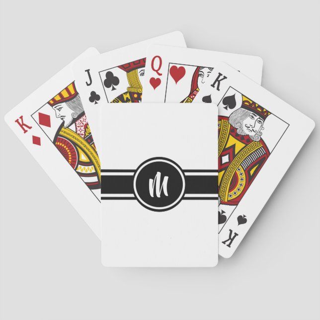 Jeu De Cartes Monogramme personnalisé personnalisable rayé noir (dos)