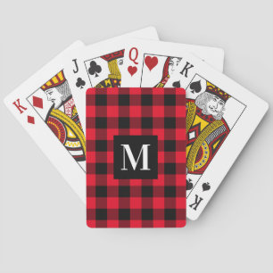 Jeu De Cartes Monogramme personnalisé plaqué de buffle rouge et 