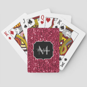 Jeu De Cartes Monogramme rose foncé magenta faux scintillants