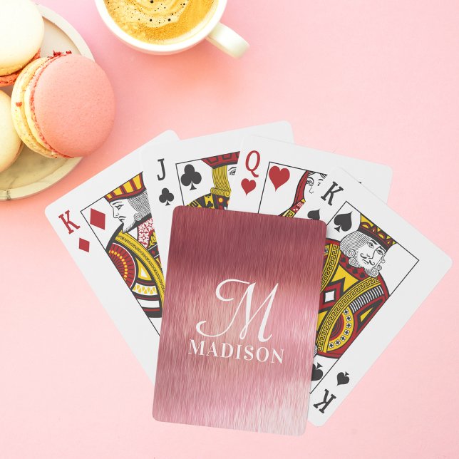 Jeu De Cartes Monogramme rose métallique Nom personnalisé textur (Créateur téléchargé)