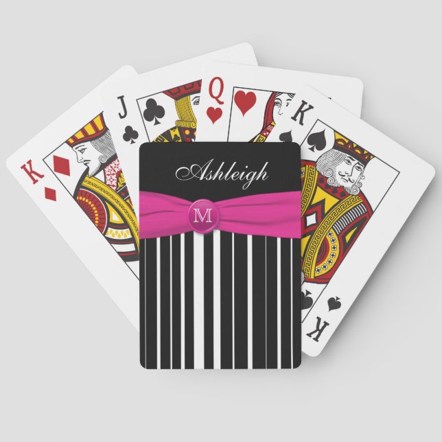 Jeu De Cartes Monogramme rose noir blanc rayé Cartes de jeu (dos)