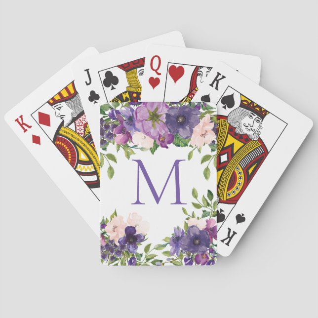 Jeu De Cartes Monogramme rose violet floral (dos)