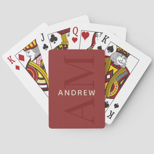 Jeu De Cartes Monogramme rouge élégant et carte de jeu de nom (dos)