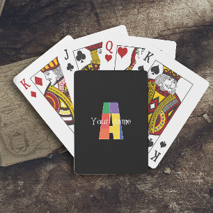 Jeu De Cartes Monogramme rouge pourpre vert initial A noir