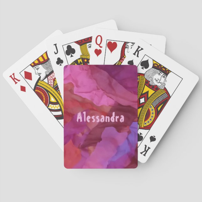 Jeu De Cartes Monogramme rouge rose abstrait rayures motif girly (dos)