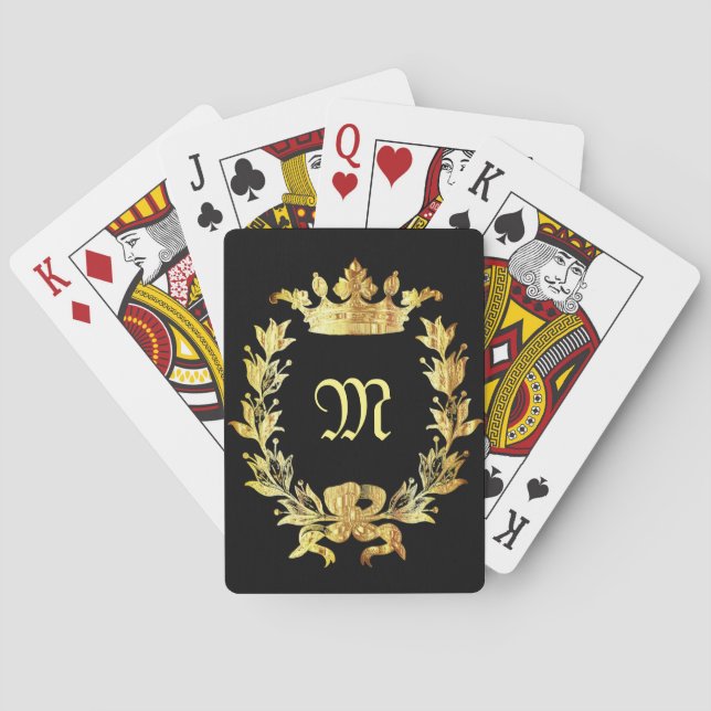 Jeu De Cartes Monogramme royal d'or noir (dos)