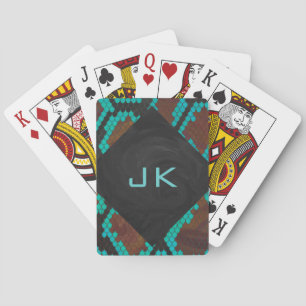 Jeu De Cartes Monogramme serpent impression Brown et Turquoise