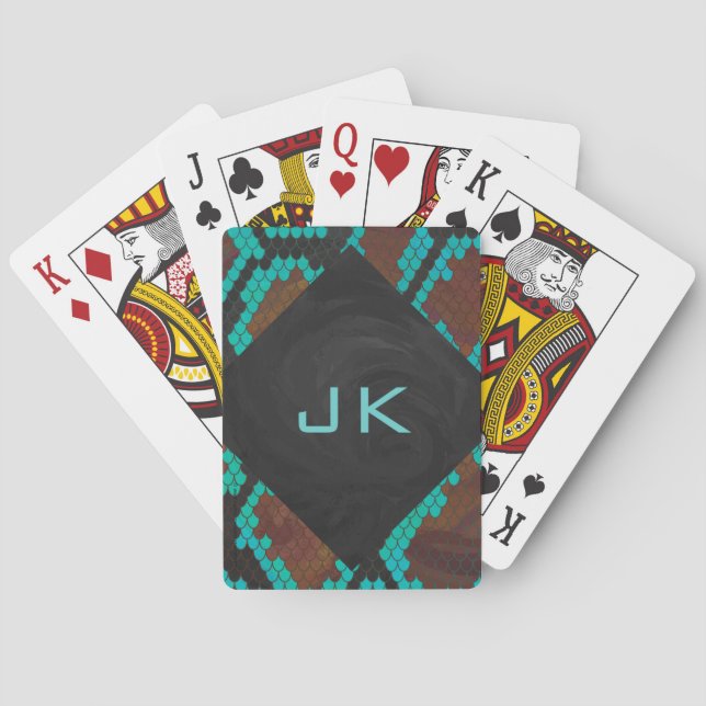 Jeu De Cartes Monogramme serpent impression Brown et Turquoise (dos)