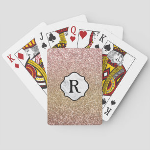 Jeu De Cartes Monogramme sur Badge Marbre, Paillettes Or et Or R