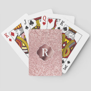 Jeu De Cartes Monogramme sur un badge en or rose lisse et paille