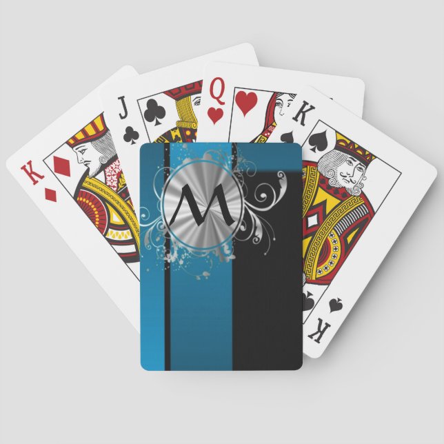 Jeu De Cartes monogramme turquoise bleu et noir (dos)