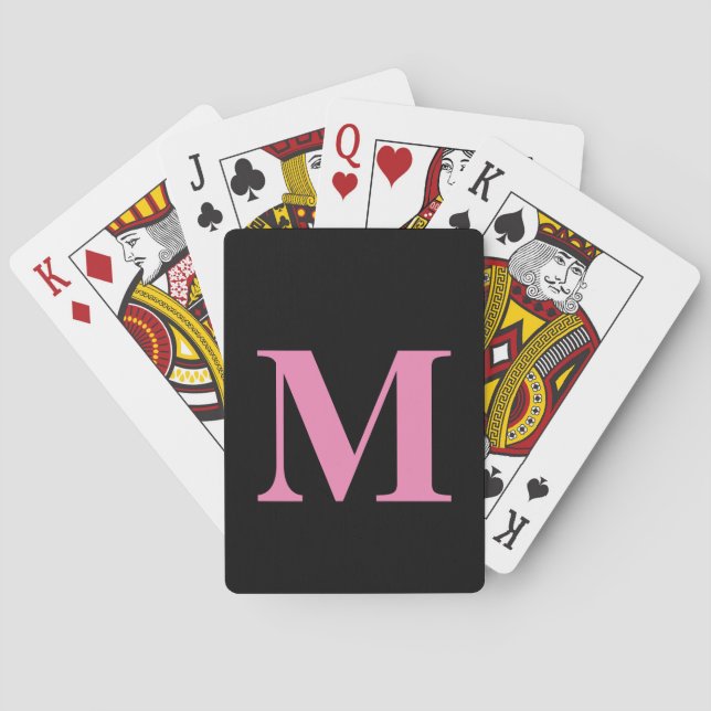 Jeu De Cartes Monogrammes Initiale Nom Rose Noir Féminin Cadeau  (dos)