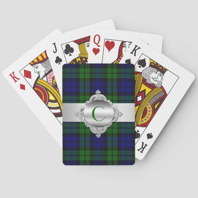 Jeu De Cartes Monographie Tartan Noir Plaid Monogramme Jouer Car (dos)