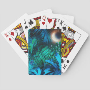 Jeu De Cartes Moon Night Tropical Jungle Leaves Silver Blue