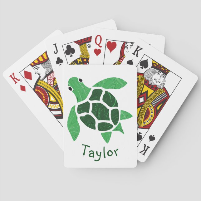Jeu De Cartes Mosaïque Jade Green Sea Turtle avec nom (dos)