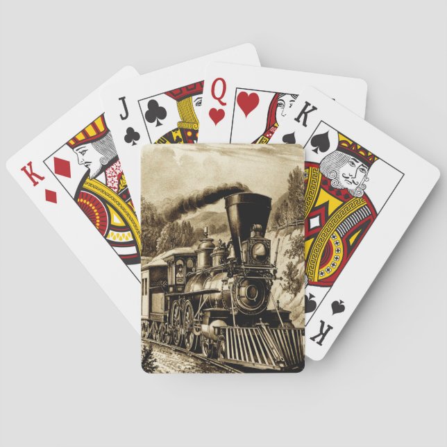 Jeu De Cartes Moteur de train à vapeur Locomotive Railroad Sepia (dos)