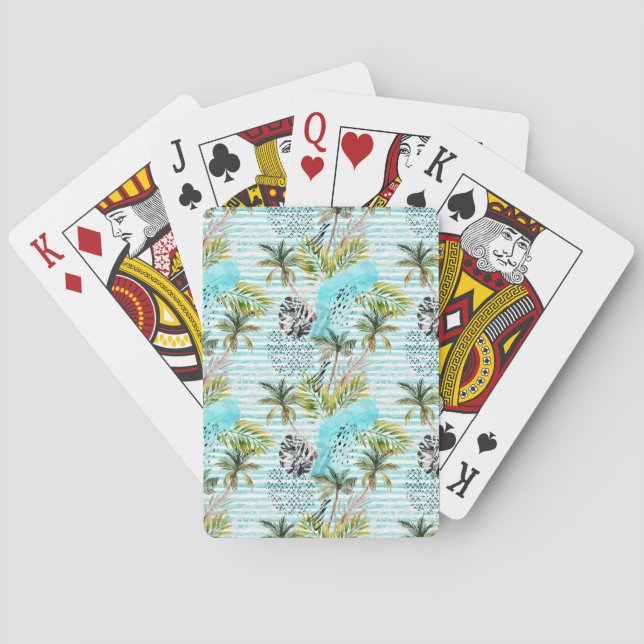 Jeu De Cartes Motif abstrait de palmier d'aquarelle (dos)