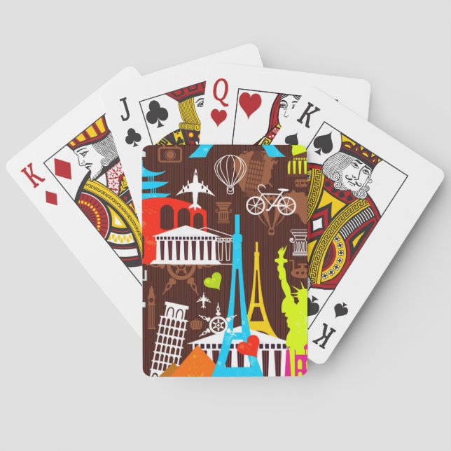 Jeu De Cartes Motif au néon de voyage du monde (dos)