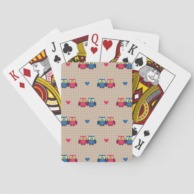 Jeu De Cartes Motif avec chouettes amoureuses (dos)
