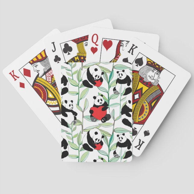 Jeu De Cartes motif avec de beaux pandas avec des coeurs (dos)
