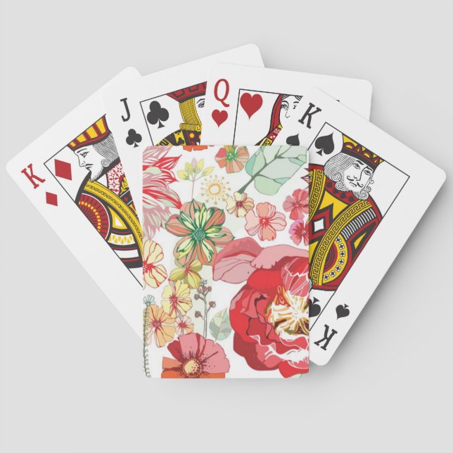 Jeu De Cartes Motif avec fleurs rouges (dos)