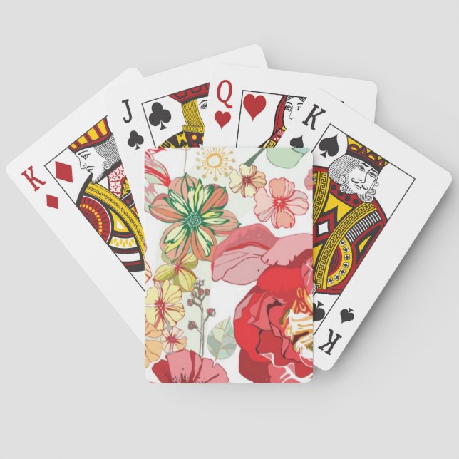 Jeu De Cartes Motif avec les fleurs rouges (dos)