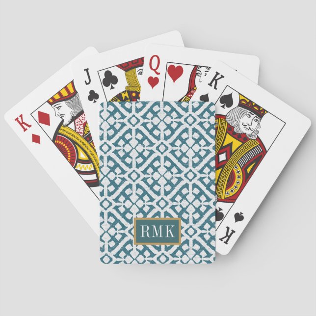 Jeu De Cartes Motif bleu du monogramme | Amadora (dos)