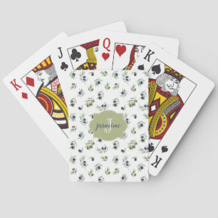 Jeu De Cartes Motif chic aquarelle avec monogramme vert olive