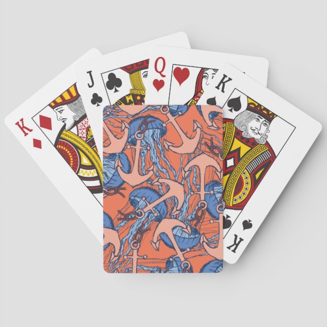 Jeu De Cartes Motif d'Ancre et de méduses (dos)