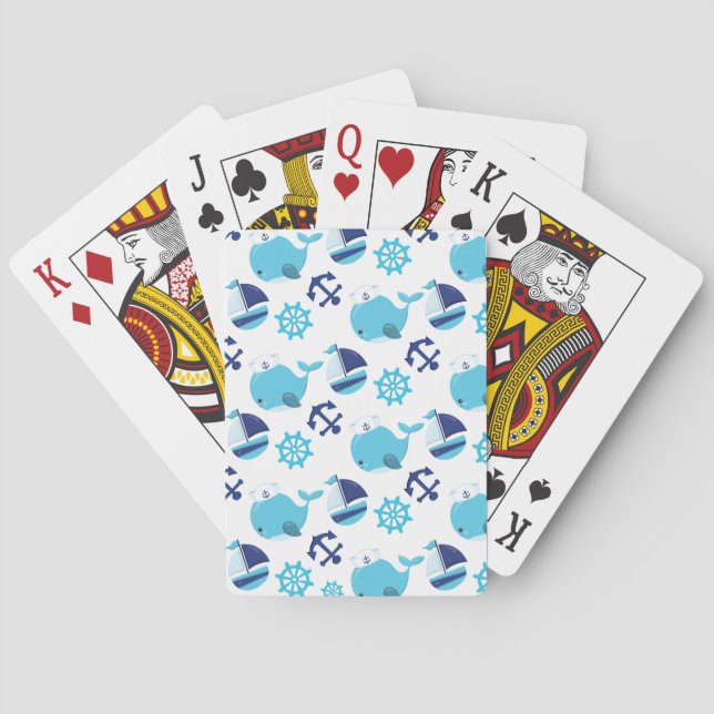 Jeu De Cartes Motif De Baleines, Beaux Baleines, Baleines Bleues (dos)