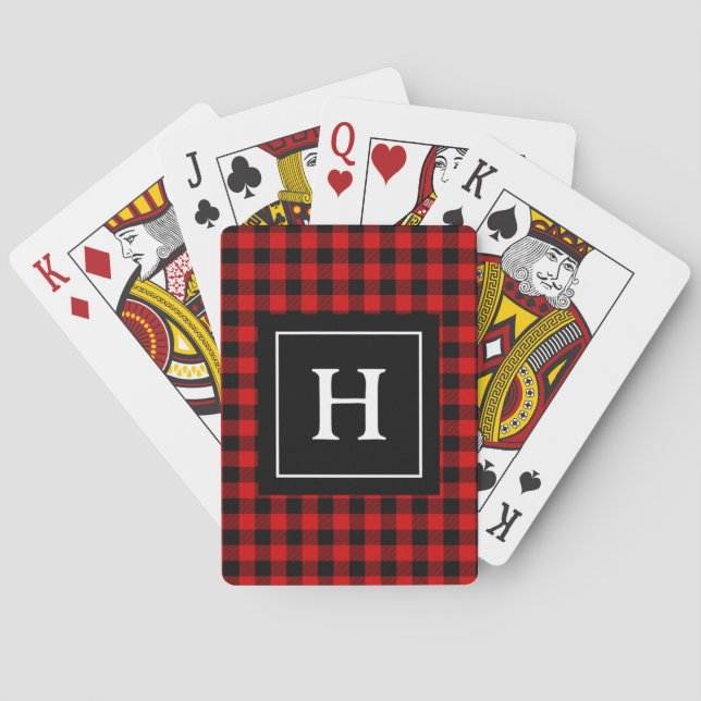 Jeu De Cartes Motif de buffle noir rouge Monogramme (dos)