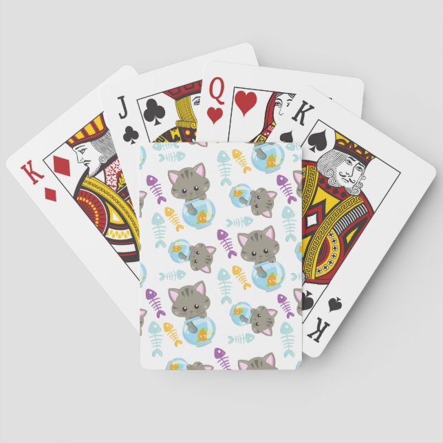 Jeu De Cartes Motif De Chats, Chats Mignons, Chatons, Poisson (dos)