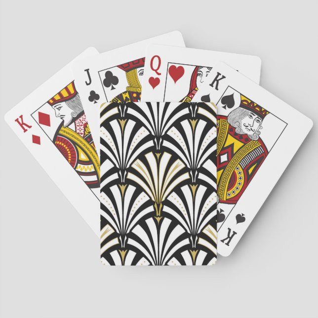 Jeu De Cartes Motif de fan d'art déco - noir et blanc (dos)