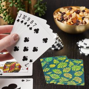 Jeu De Cartes Motif de feuilles de batik vert sur fond bleu