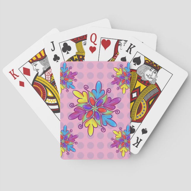 Jeu De Cartes Motif de fleur de kaléidoscope abstrait coloré (dos)