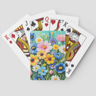 Jeu De Cartes Motif de fleurs printanières vibrantes à l'aquarel