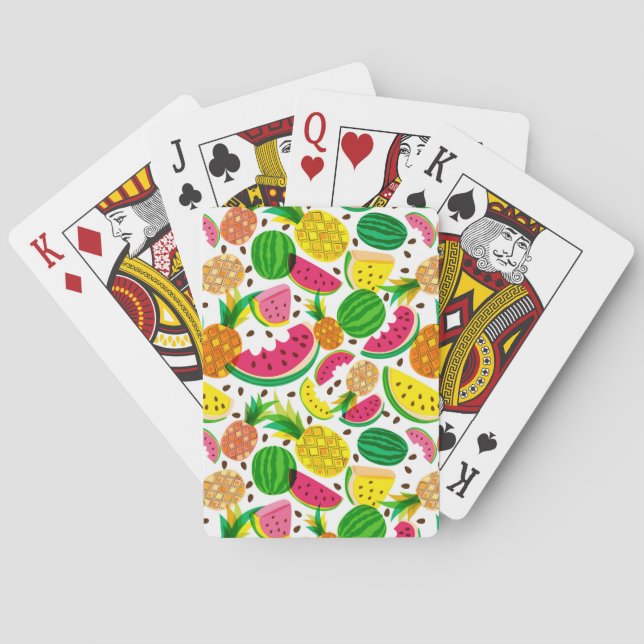 Jeu De Cartes Motif de fruits tropicaux rouge et jaune (dos)