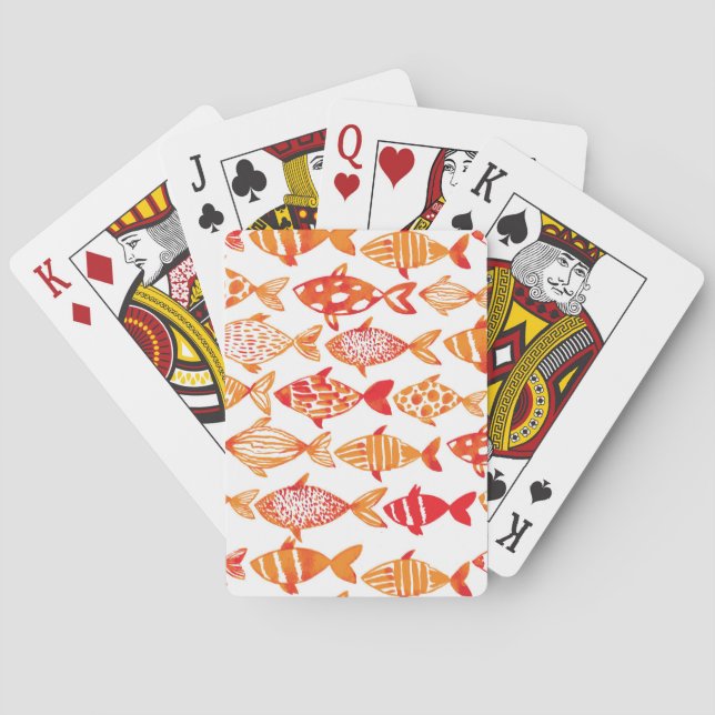 Jeu De Cartes Motif de poisson d'aquarelle orange vif (dos)