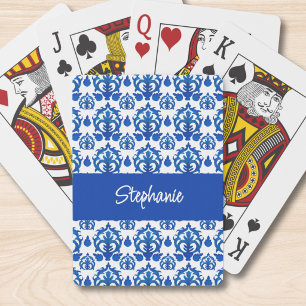 Jeu De Cartes Motif de toile française bleue Monogramme nom