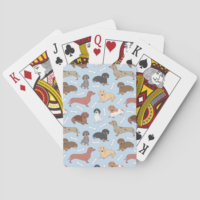 Jeu De Cartes motif de variété dachshund en bleu (dos)