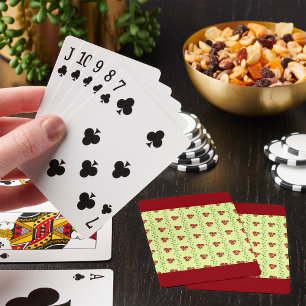 Jeu De Cartes Motif de vigne florale rouge sur fond vert clair