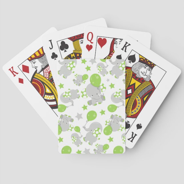 Jeu De Cartes Motif Des Eléphants, Eléphants Mignons - Grey Vert (dos)