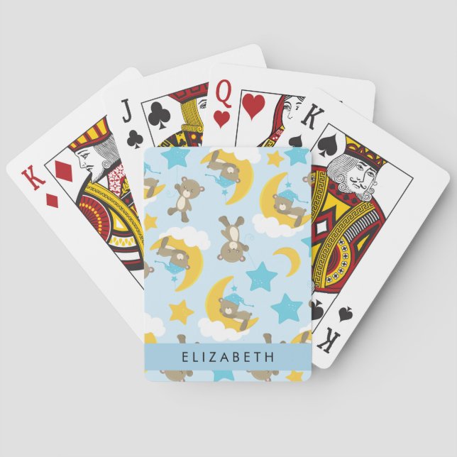 Jeu De Cartes Motif D'Ours, Nounours, Étoiles, Votre Nom (dos)