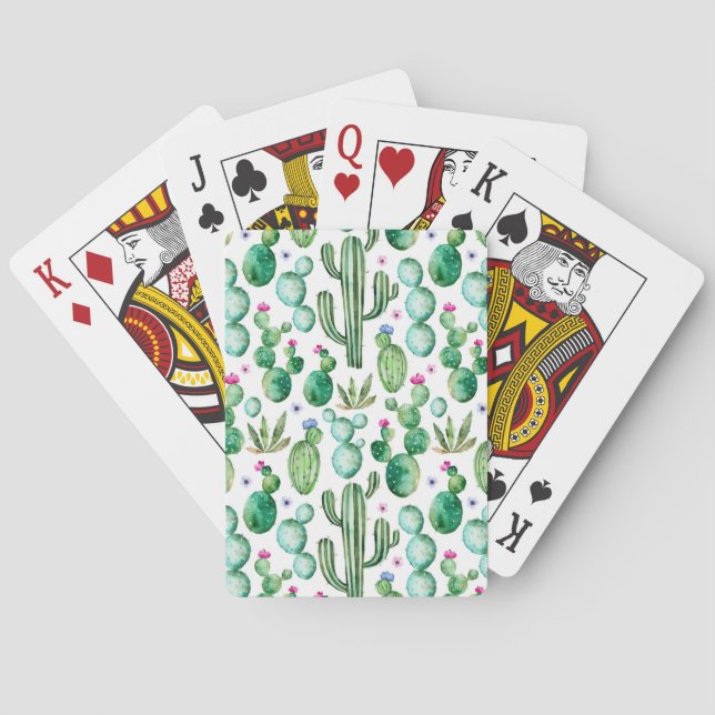 Jeu De Cartes Motif d'usines de cactus d'aquarelle (dos)