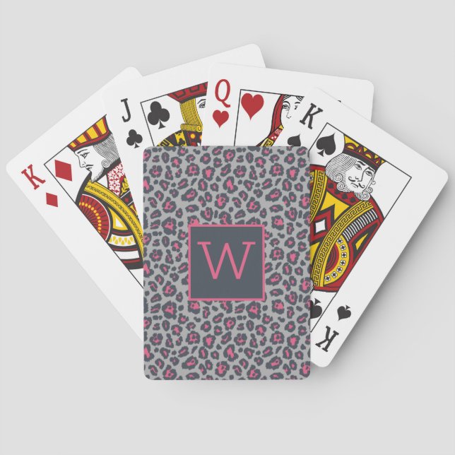 Jeu De Cartes Motif Empreinte de léopard Chic Monogram Hot Rose  (dos)
