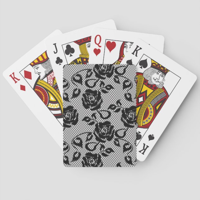 Jeu De Cartes Motif en dentelle noire sur arrière - plan blanc (dos)