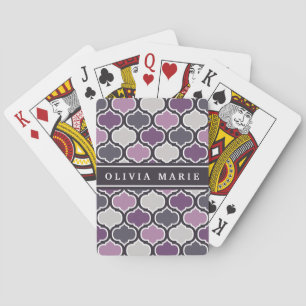 Jeu De Cartes Motif en treillis violet coloré avec nom